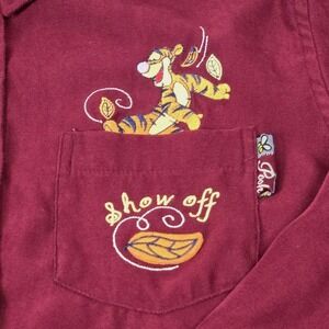 Vintage Disney Tigger Show Off‎ Shirt Womens M Red Long Sleeve Button Up Pocket